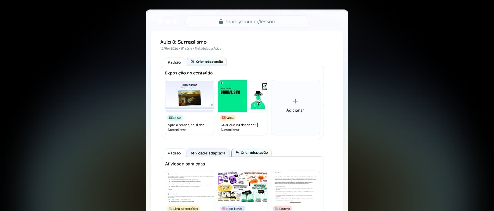 Teachy workspace for lesson preparation