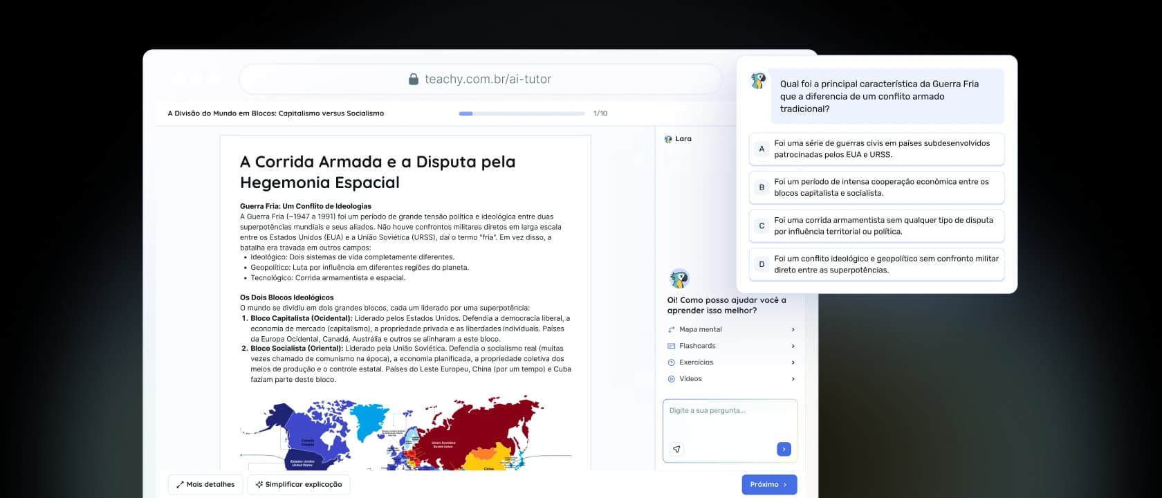 Tutor de IA conversando com aluno enquanto ele lê o material