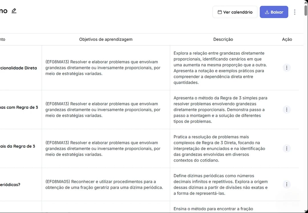 Planejamento anual gerado automaticamente alinhado à BNCC
