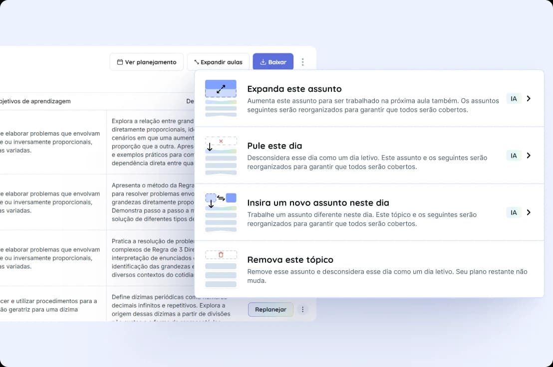 Calendário que se ajusta automaticamente após replanejamento