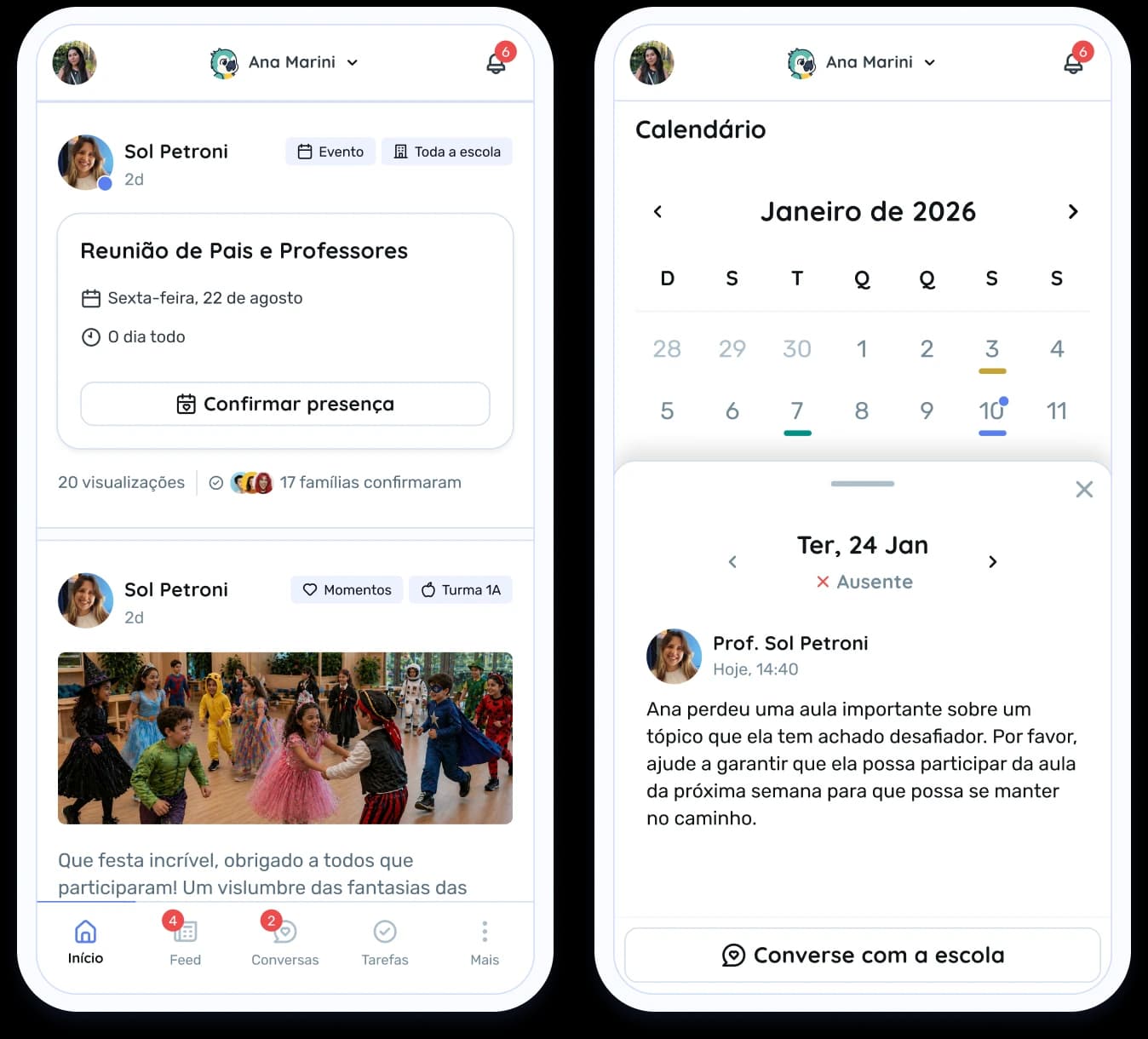 School calendar and behavior feed on the phone