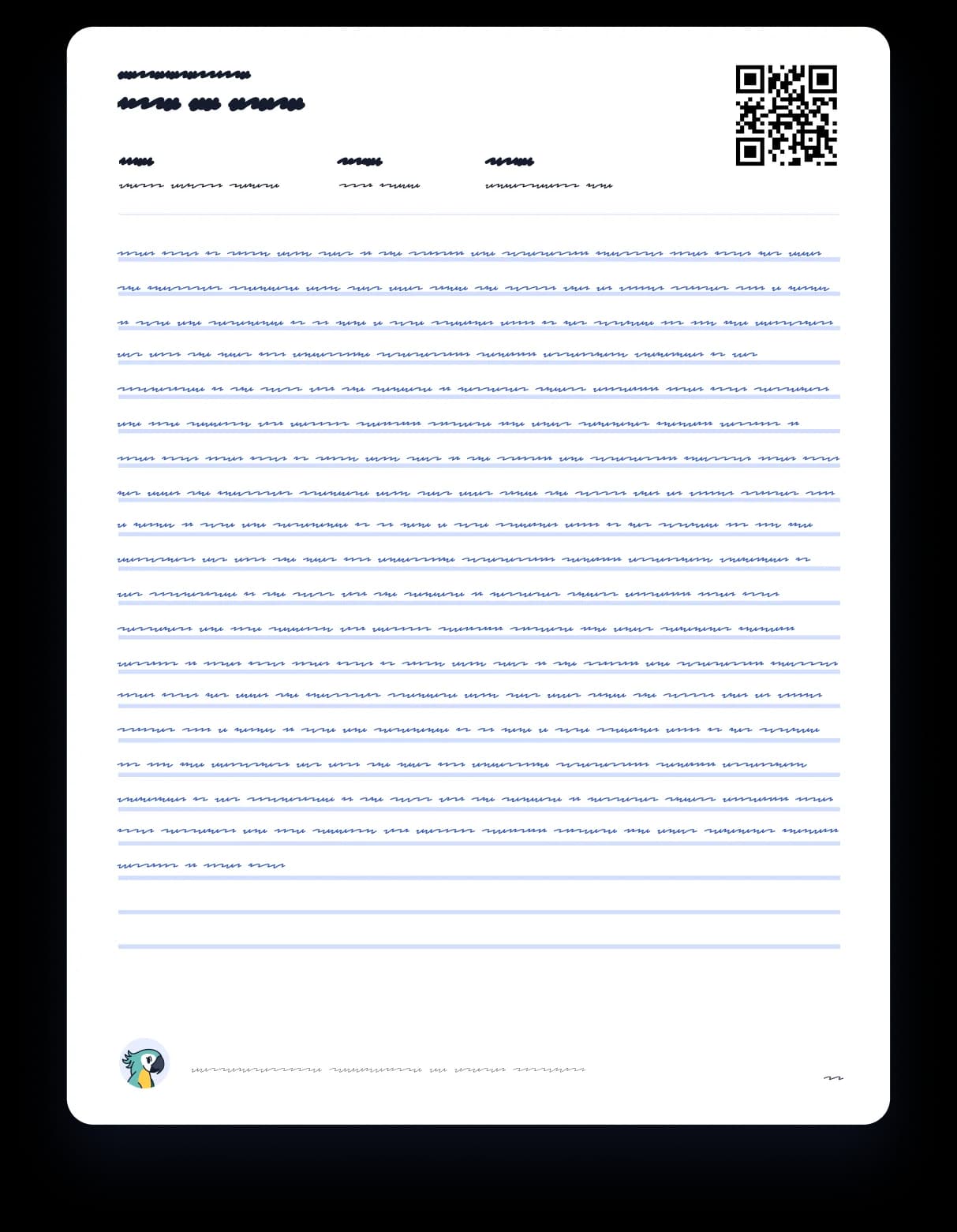 Printed test with an essay